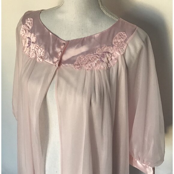 Vintage Goddard Artemis Sheer Pink Robe Womens Small Babydoll Sabrina 3/4 Sleeve - Picture 2 of 8